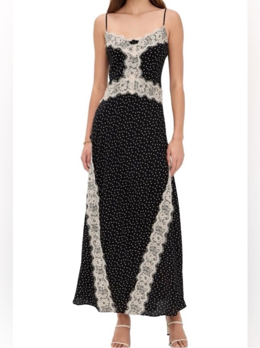 NWT HILL HOUSE The Francesca Dress in Black Polka Dot Sz XS Lace Trim Slip Dress